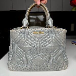 Miu Miu 2 Way Matelasse Vitello Shine Trapu Blue/Gray Tote Shoulder Bag